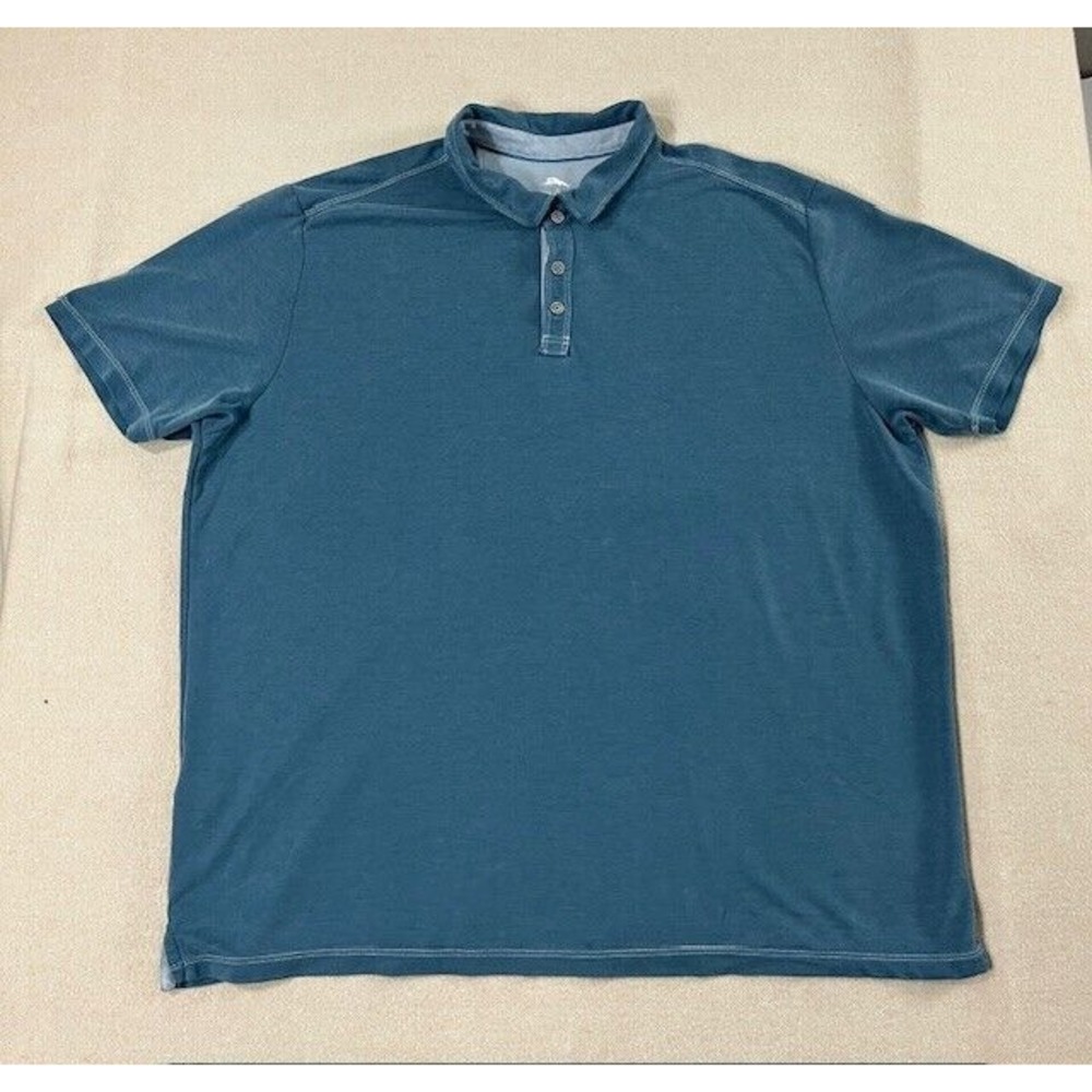 Tommy Bahama Polo Shirt Men Size 3XL Blue Short Sleeve Tencel Blend